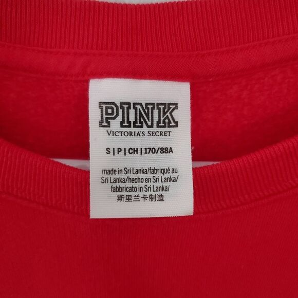 PINK VICTORIA'S SECRET Red Crewneck Sweatshirt with Gold Spellout Logo - Picture 3 of 4